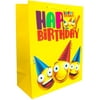 Gift Bag Smiley Emoji for Birthday Party Large Size 10.2' x 4.9' x 12.6'' (Yellow)