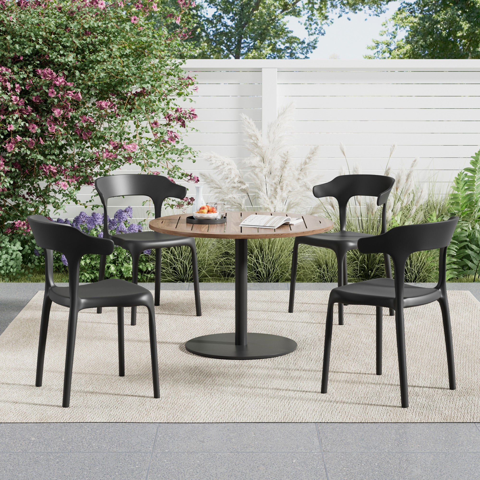 VECELO Stackable Patio Dining Chair Set of 4, Outdoor/Indoor Dining Chairs for Restaurant, Poolside and Garden, No Assembly, Black