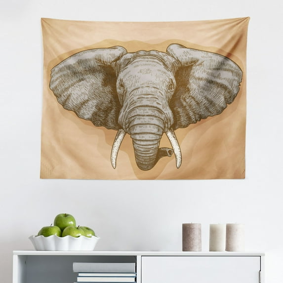 Animal Tapestry, Contemporary Image of Animal Head Minimalist Bohemian Style Modern Print, Fabric Wall Hanging Decor for Bedroom Living Room Dorm, 2 Sizes, Teal Grey, by Ambesonne