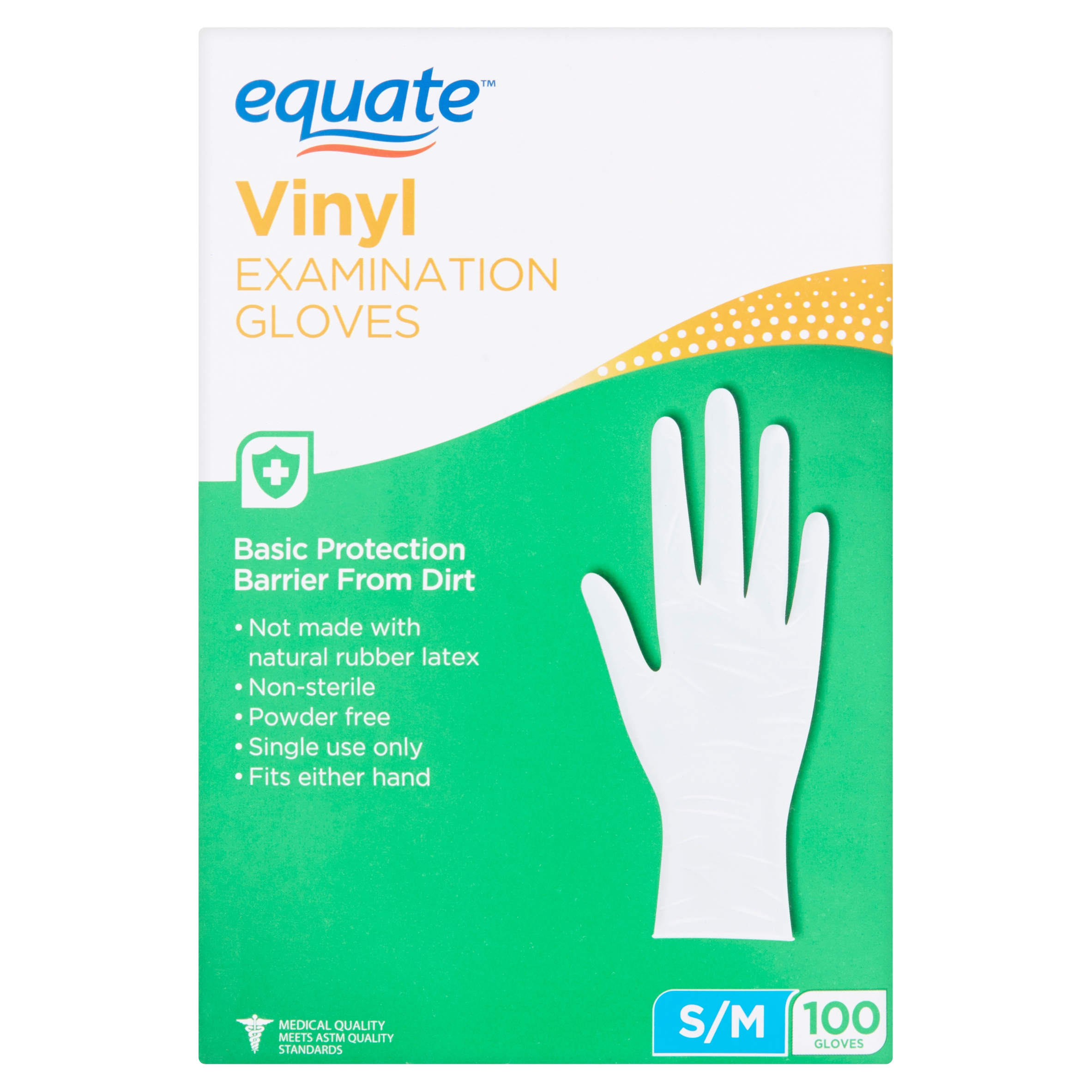 Equate Vinyl Examination Gloves, Small / Medium, 100 Count