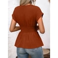 thumbnail image 4 of DOKOTOO Blouses for Women Wrap V Neck Short Sleeve Smocked Waist Peplum Tunic Tops Casual Business Work Shirts, 4 of 7