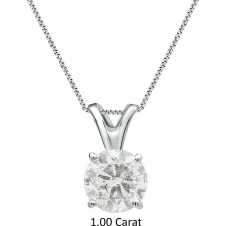 1.00 Carat T.W. Round Diamond Solitaire 14K White Gold Pendant 18 Inch Chain