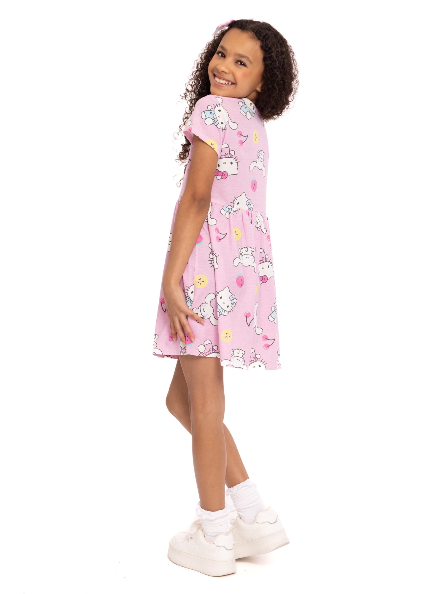 Hello Kitty Girls Allover Print Dress with Short Sleeves, Sizes 4-12