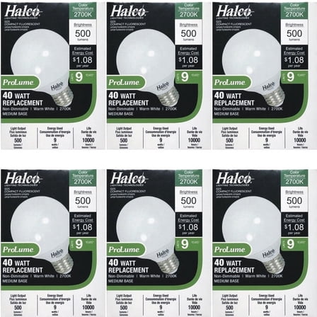 Case of 6 - Halco ProLume 9W Decorative Globe G25 CFL Bulb - Warm White (1 Count) 40W Replacement