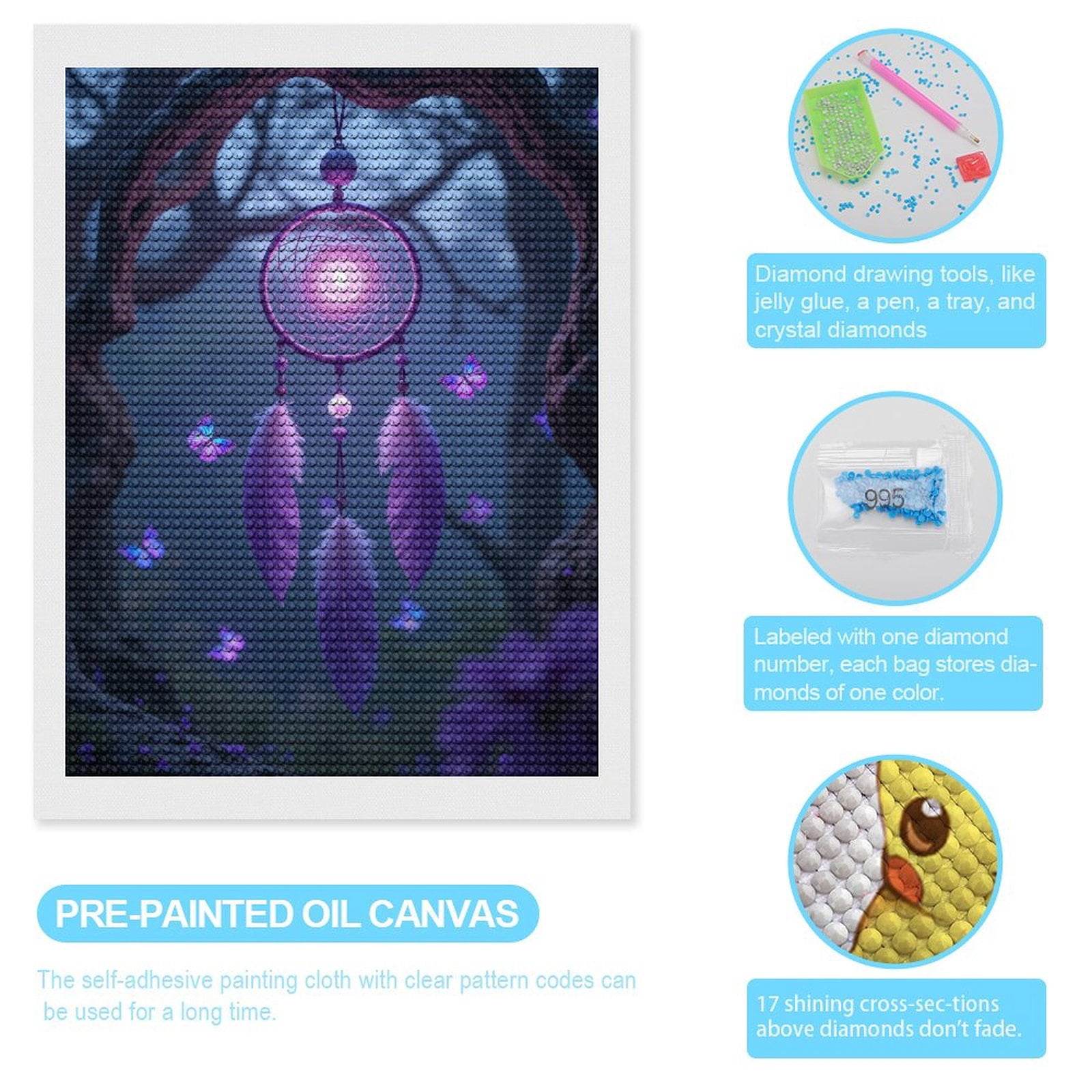Diamond Art Kits for Adults, Dreamcatcher Purple Glow Night 5D Diamond Painting Kits for Adults Beginners, DIY Full Drill Diamond Painting, Gem Art and Crafts 12x16