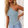thumbnail image 6 of PRETTYGARDEN Women's One Shoulder Sleeveless Ruched Knit Asymmetrical Tank Top, 6 of 7