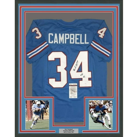 Framed Autographed/Signed Earl Campbell HOF 91 35x39 Houston Blue Football Jersey JSA COA