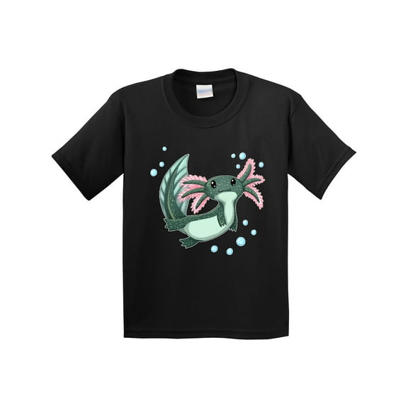 Inktastic Cute Axolotl Swimming with Bubbles Youth T-Shirt