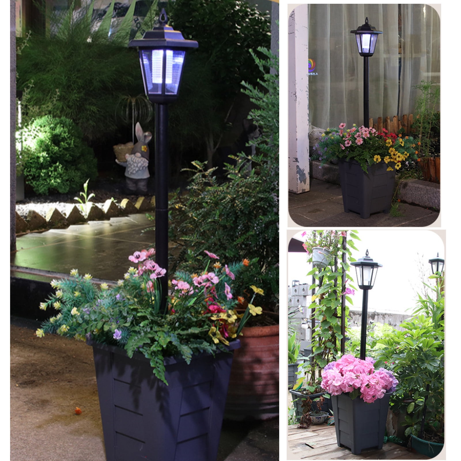 Paddsun Solar Lamp Post Light with Planter, 63" Vintage Glass Solar Lights Outdoor Waterproof Patio Lights Garden Decor