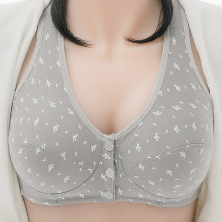

Ruhiku GW Woman s Fashion Bowknot Printing Comfortable Hollow Out Bra Underwear No Rims Gray XX-Large