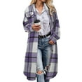 thumbnail image 2 of zaveiop Womens Plaid Shacket Jacket Long Corduroy Shirt Casual Lapel Button Down Flannel Trench Coats (Purple, S), 2 of 5