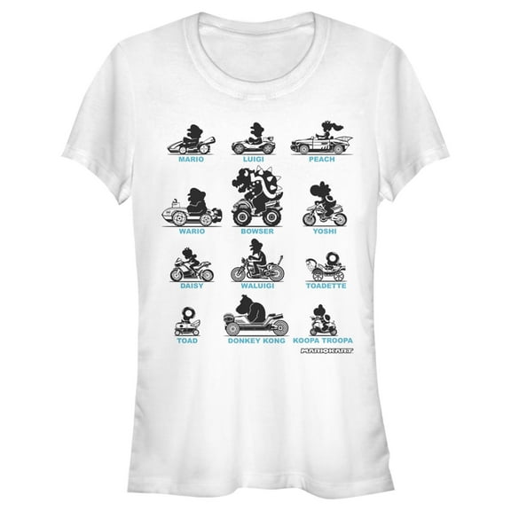 Junior's Nintendo Mario Kart Silhouette Grid Graphic Tee White Small