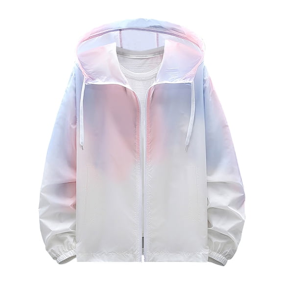 successthop Mens Long Sleeve Sun Protection Shirts Zip Up Hooded with Pockets Gradient Jacket for Outdoor Driving Traveling Hiking Fishing Pink L