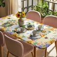 thumbnail image 3 of Yellow Sunflowers Table Cloths for 4 Foot Rectangle Tables, Spring Gnomes Hydrangea Daisy Plants Patio Waterproof Elastic Fitted Tablecloths, Washable Rectangular Table Cover for Camping, 3 of 8
