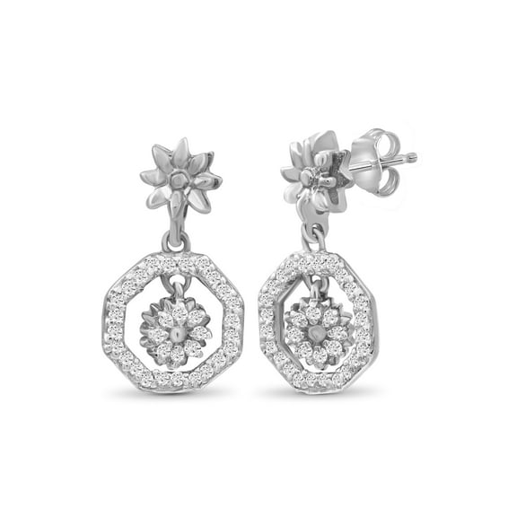 JewelersClub 1/7 Carat T.W. White Diamond Sterling Silver Flower Octagon Huggie Earrings