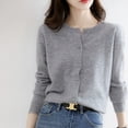 thumbnail image 2 of Cárdigan de punto con cuello redondo de terciopelo para otoño e invierno, abrigo fino y holgado de manga larga con botones para mujer, 2 of 6