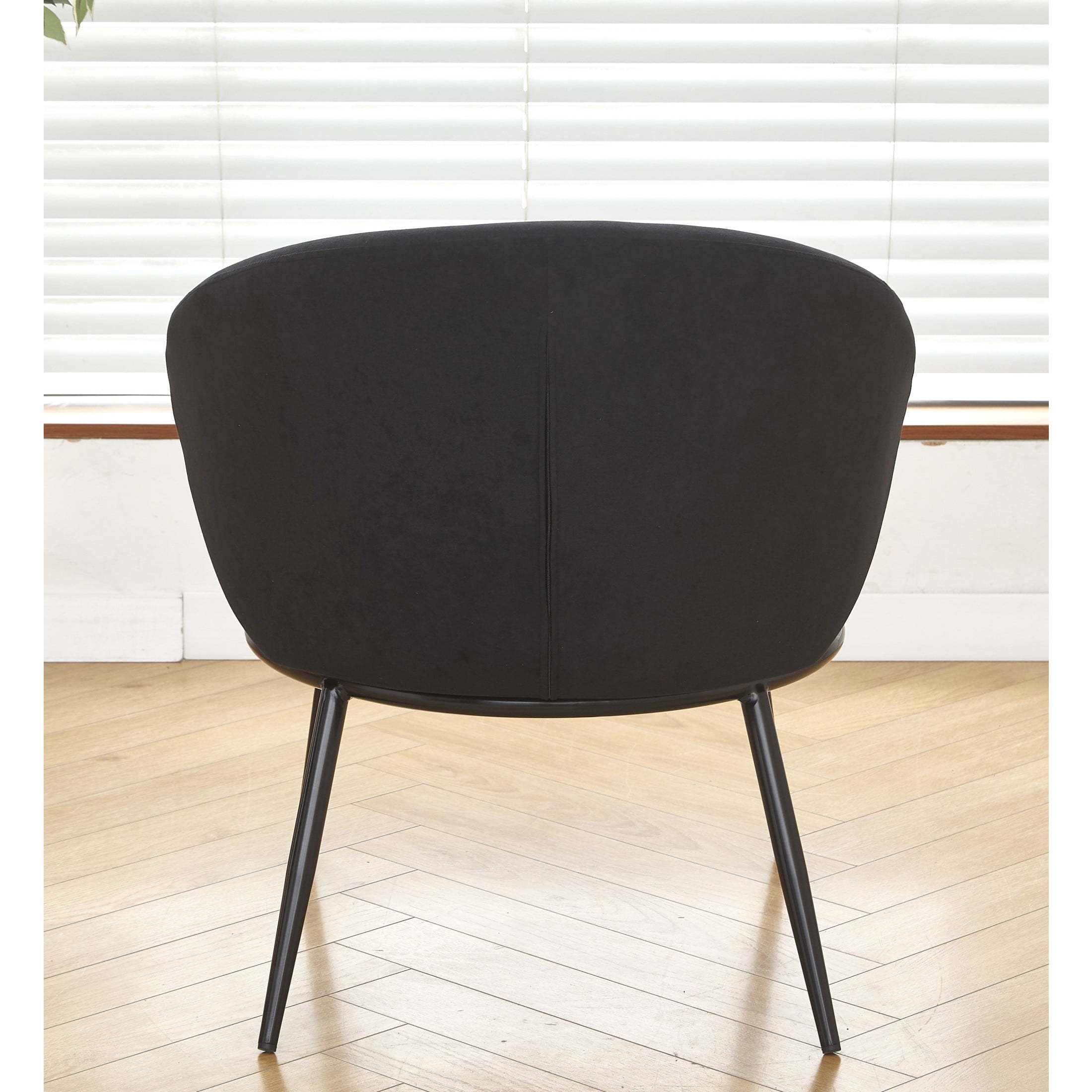 GDF Studio 27.36" Mid-Century Modern Round Accent Chair with Velvet Upholstery, Black Metal Legs, Black