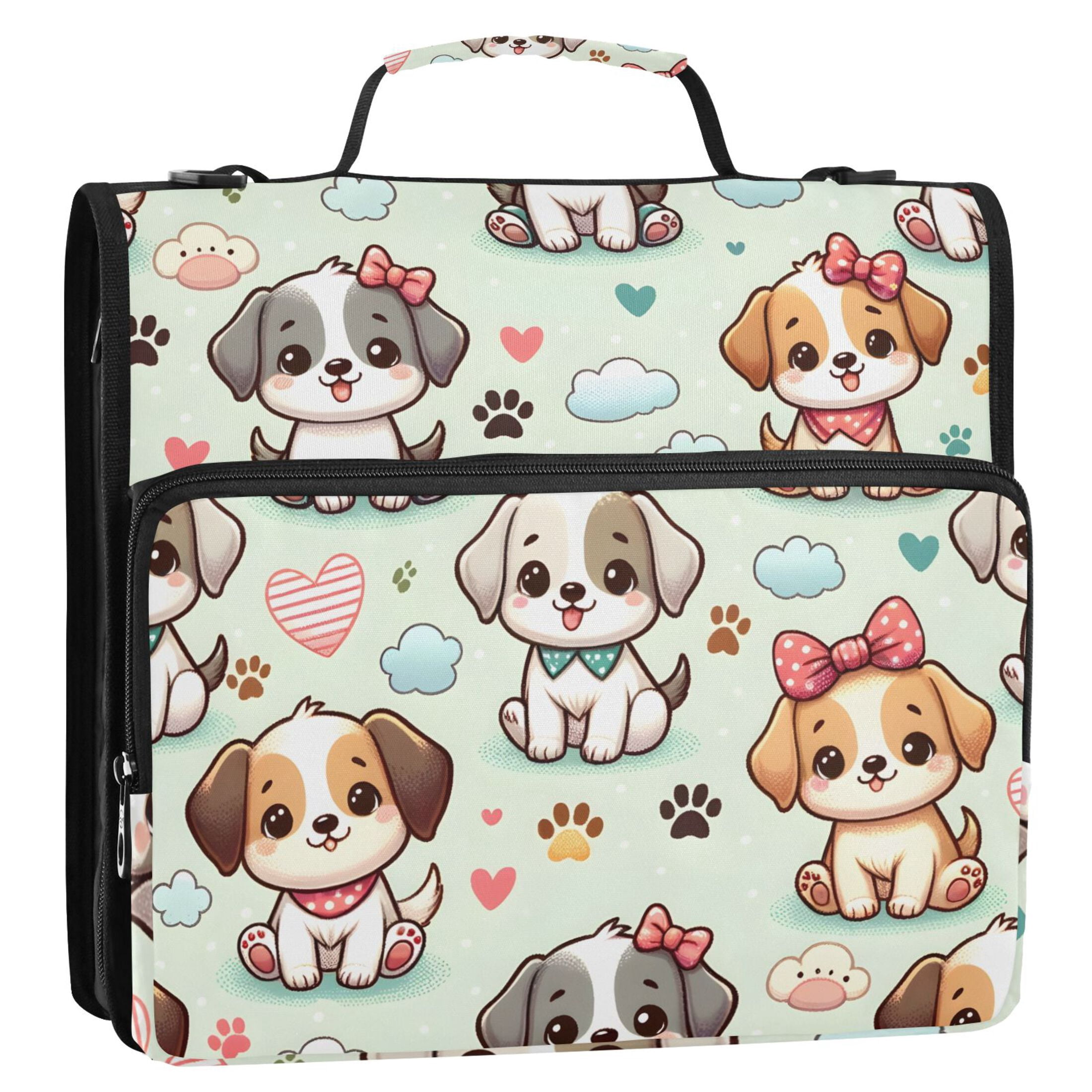 ALAZA Zipper Binder Cute Dog and Cloud 3 Ring Trapper Keeper File Folder Organizer Bag