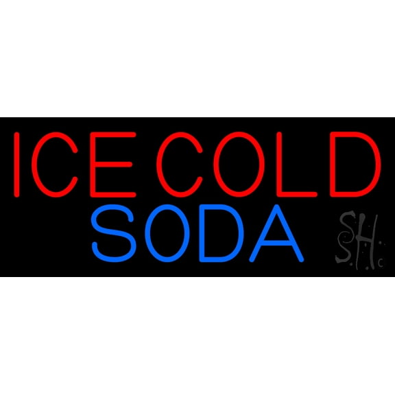 Red Ice Cold Soda LED Neon Sign 10 x 24 - inches, Black Square Cut Acrylic Backing, with Dimmer - Bright and Premium built indoor LED Neon Sign for Defence Force.