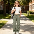 thumbnail image 4 of Tfken Children Soft Lightweight Pants Daily School Wear Girls Cargo Pants With Pockets School Uniform Loose Trendy Kids Breathable Clothes Size 5-6 Years Green, 4 of 7