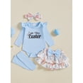 thumbnail image 4 of BemeyourBBs Newborn Baby Girl Easter Outfits Easter Bunny Long Sleeve Romper Rabbit Ruffle Skort Shorts Skirt Headband Socks Set Spring Summer Clothes, 4 of 9