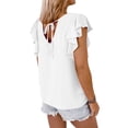 thumbnail image 3 of HUBERY Women V Neck Ruffle Sleeves Open Back Lace Up Solid Color Top, 3 of 4