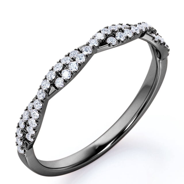JeenMata Alianza de Boda de Oro Negro de 10 K con Pavé de Diamantes Redondos de 0,15 Quilates y Media Eternidad