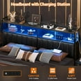 thumbnail image 2 of iSunirm Queen Size Upholstered Headboard with Outlets & LED Lights, Leather Headboard with and USB Ports and Storage Shelves, Height Adjustable, 61''L * 6.3''D * 41.73''H, Black, 2 of 8