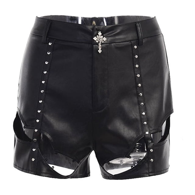Sonducket Pantalones cortos de verano de estilo gótico para mujer, disfraz de Cosplay para niña, pantalones de cintura alta calados, ropa de Prendas para la parte inferior del cuerpo M