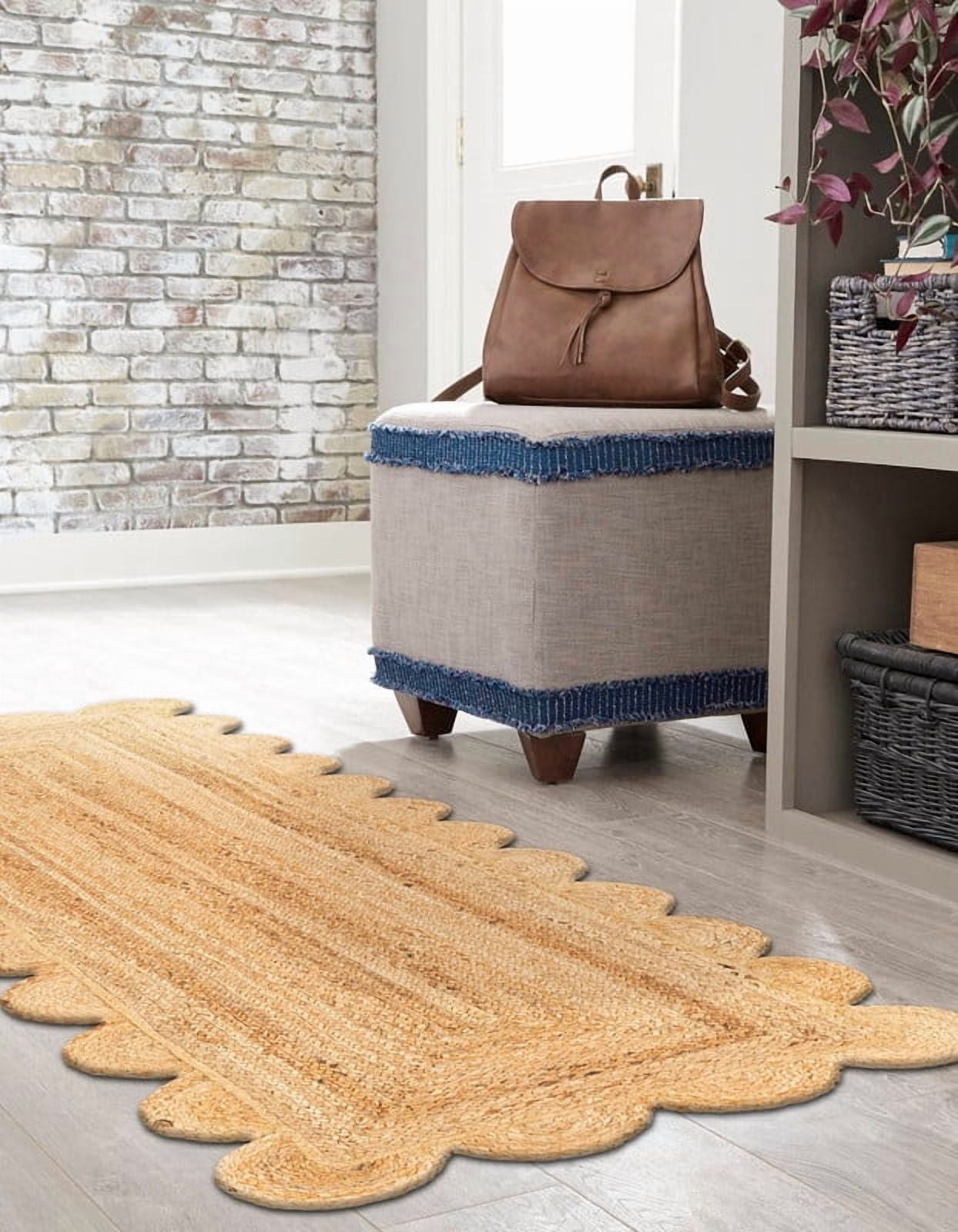2x4 Ft Natural Jute Premium Scalloped Jute Rug – Handcrafted Natural Braided Carpet for Living Room, Bedroom, Entryway – Boho Home Decor