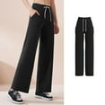 thumbnail image 2 of Chbgutlmr Womens Pants Drawstring Waist Straight Leg Loose Plain Workout Athletic Trousers with Pockets, 2 of 4