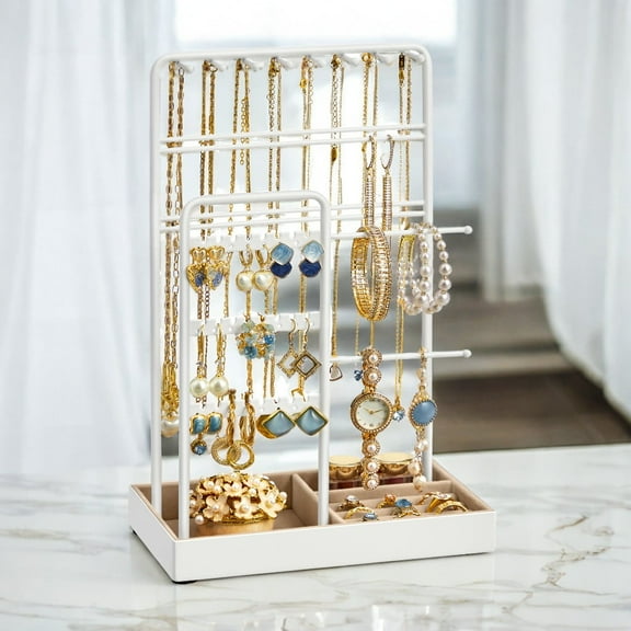 Accessory Organizer, Jewelry Display Holder for Women, Stand Jewelry Towers Saving Space, White