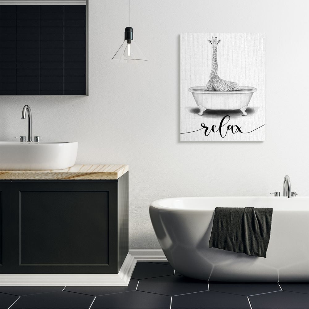 Stupell Industries Giraffe Bathroom Sketch Bath Relaxation Animal Design Canvas Wall Art Design by Rachel Nieman