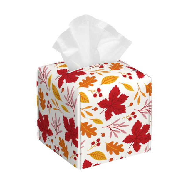 Fotbe fall laef Maple Porta Pañuelos Decorativo de Cuero, Caja Cuadrada Moderna para Pañuelos Faciales, Organizador y Dispensador 5x5x5''