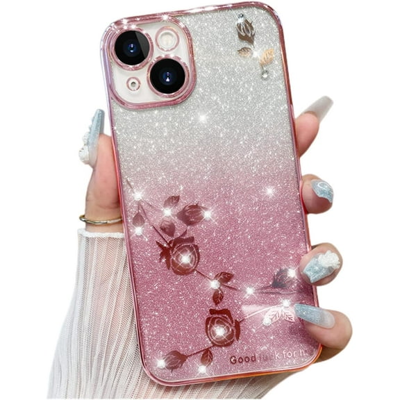 Gradient Glitter Rose Flower Phone Case for Samsung Galaxy A73 A53 A33 A32 A42 A52 A82 5G Soft Silicone Shiny Shell Precise Hole Lens Protection Bling Back Cover(Pink,A82 5G)