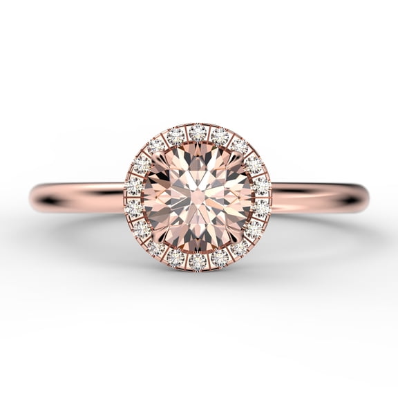 Fairy Minimalist 1.25 Carat Round Cut Morganite And Diamond Moissanite Engagement Ring, Classic Halo Wedding Ring In 925 Sterling Silver With 18K Rose Gold Plating Gift For Her, Promise Ring