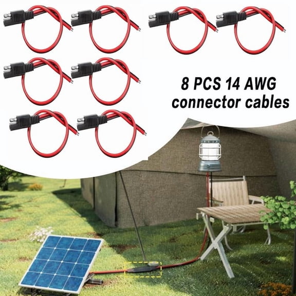 8 PCS 14 AWG Connector Cable Compatible with SAE 30cm 2 Pin Single Plug Quick Disconnect Power Motorcycle Car Charger Car Extension Cord, Suitable for RV Solar Panel, Solar Battery Charging, Car