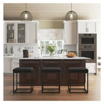 Black Bar Stools Set of 3, Counter Height 24" Leather Bar Stools for Kitchen Island 3pcs-black