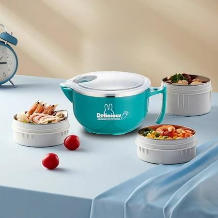 

Snmubt Stainless Steel Instant Noodles Bowl With Lid Sealed And Insulated. 1000Ml Lunch Box For Office Workers And Students Built In Drip Hole And Utensil Hole (Green)