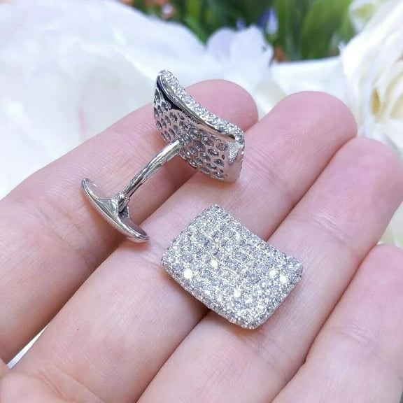 2Ct Round Cut Lab-Created Diamond Men's Engagement Cluster Cufflinks 14K White Gold Plated 925 Silver