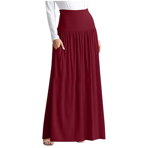 yillto Womens Plus Size Maxi Skirts High Waist Causal Lounge Flared Long Flowy Summer Skirt with Pockets