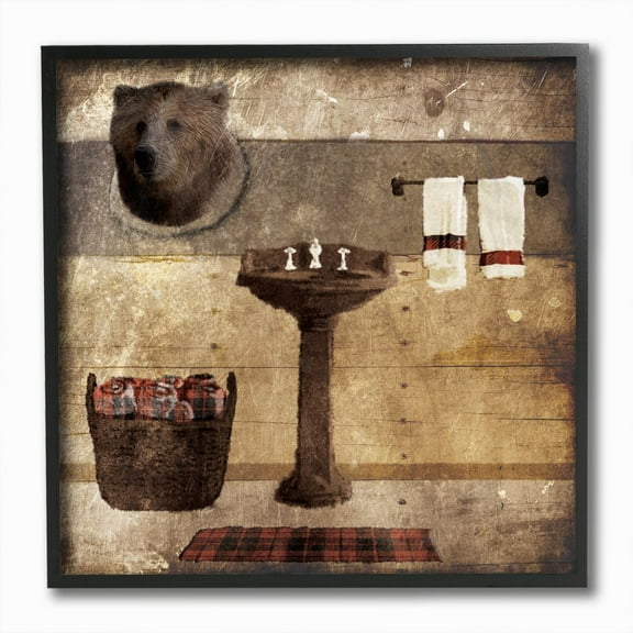 Stupell Industries Cabin Bathroom Country Wood Textured Design Framed Giclee Texturized Art by Lauren Gibbons