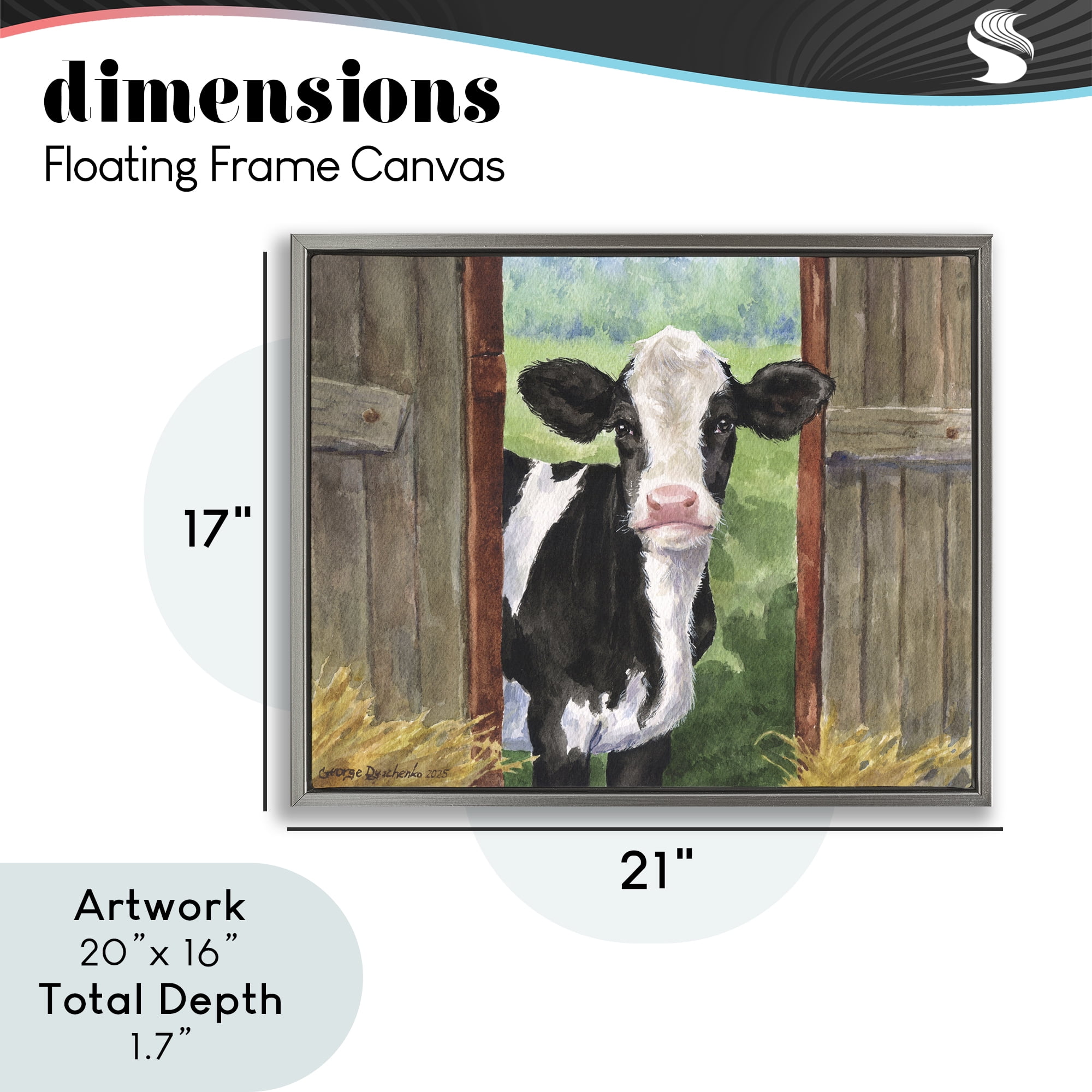 Stupell Industries Cow in Wooden Gate Gray Framed Floater Canvas Wall Art, design by George Dyachenko