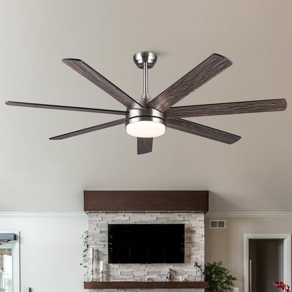 Noaman 62 inch Brushed Nickel Smart Ceiling Fan with LED Light and Remote Control, DC Motor, Plywood Blades
