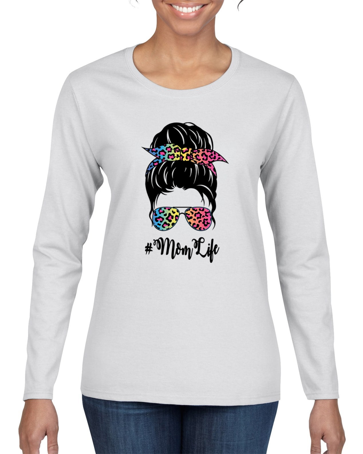 Mom Life Messy Hair Bun | Tie Dye Leopard Print Bandana | Funny Mother's  Day Mother's Day Womens Long Sleeve T-Shirt, White, S - Walmart.com