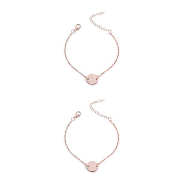 Qarigey A-Z Cadena Alfabeto Pulsera Letras Redondas Colgante Señora Retro Brazaletes Chica Mujer Joyería Oro rosa letra q 2piezas