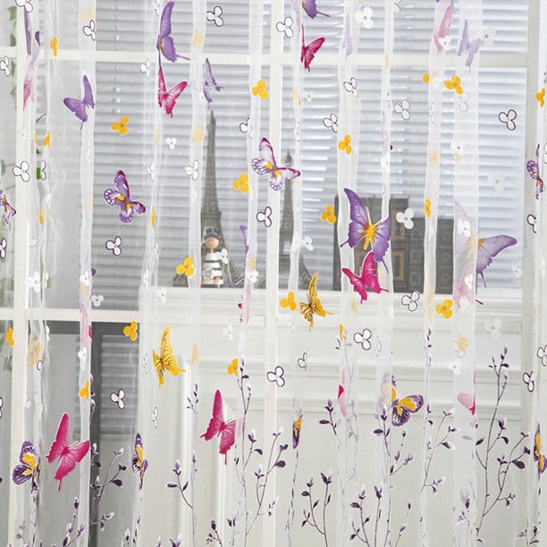 Panel de cortina de ventana de gasa de tul floral de mariposa (rosa 100X200cm Ndcxsfigh Nuevos Originales