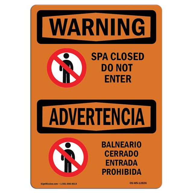 SignMission OS-WS-A-1218-L-12836 12 x 18 Po Panneau d'Avertissement OSHA - Spa Fermé n'Entrent Pas Bilingue