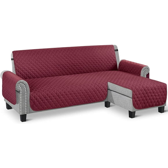 Couch Slipcover L Shape Sofa Cover Sectional Couch Chaise Lounge Cover Reversible Sofa Cover Furniture Protector Cover for Home Décor (Wine, Small)