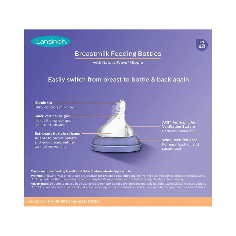 Lansinoh Baby Bottles for Breastfeeding Babies with 3 Medium Flow